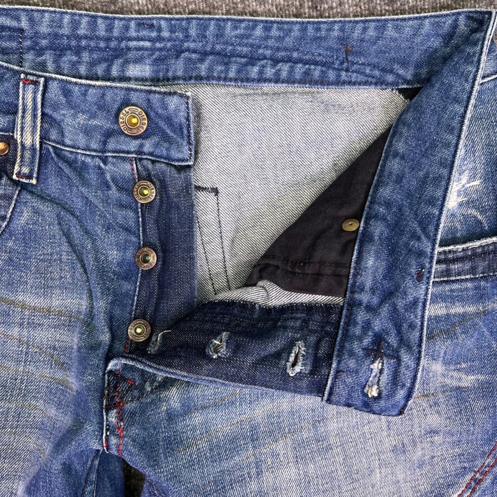 Diesel Jeans Mens 34x27 Blue Grunge Baggy Straight Y2K Button Fly‎ Hemmed Retro - Picture 15 of 16